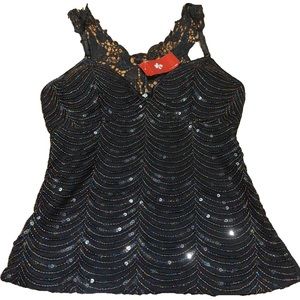 NWT Love Couture Shimmery Party Tank Top Lace Sequin 90s Y2K Vintage Size Medium